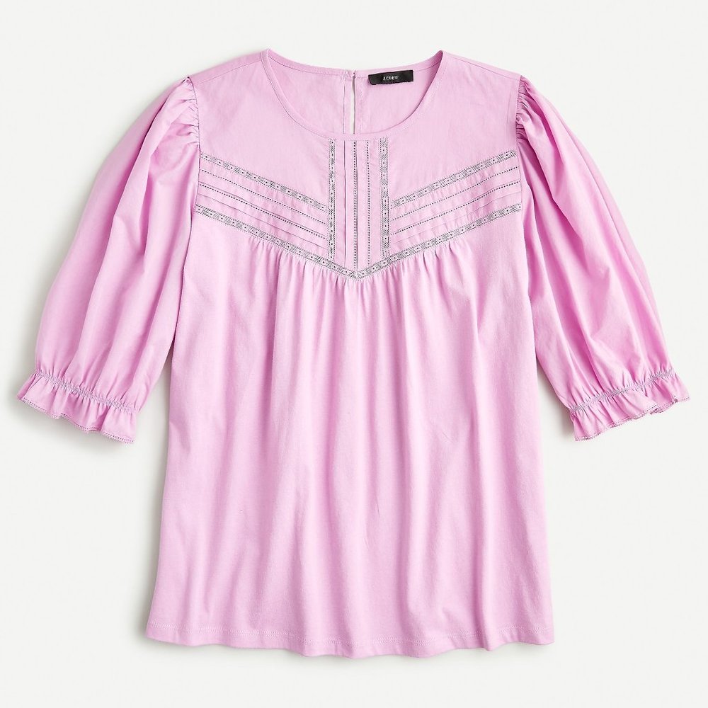 NWT J. Crew Women's Puffed-Sleeve Woven Lace Top‎